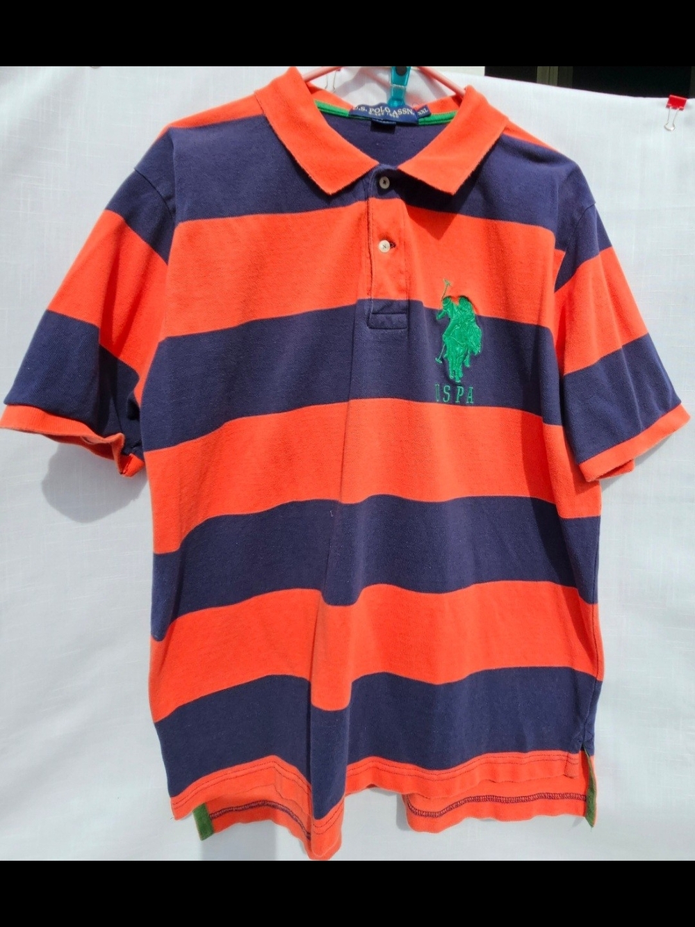 U.S. Polo Assn. Men Orange & Navy Striped Polo Shirt Sz XXL Perfect For Summer